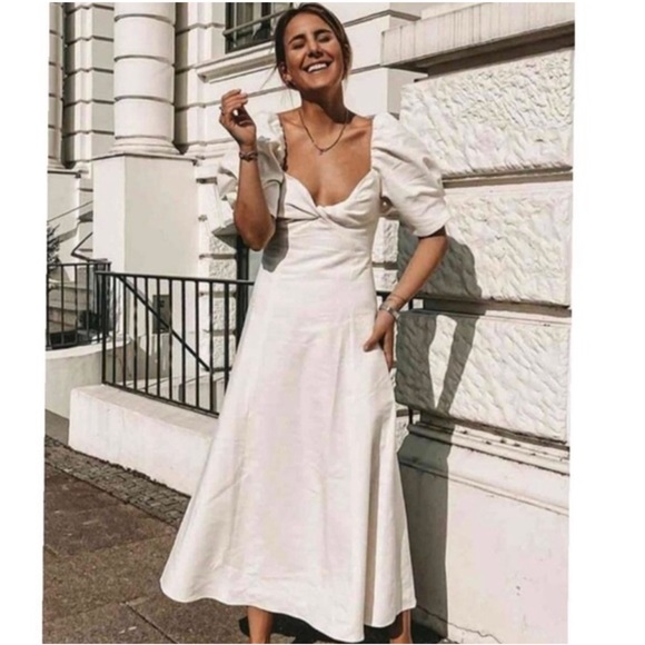 Zara Dresses & Skirts - ZARA Linen Knot Puff Sleeve MIDI Dress